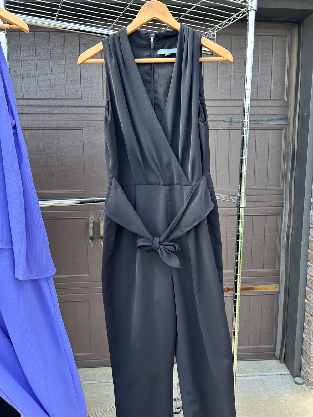 ANTONIO MELANI Black Sleeveless V-Neck Jumpsuit with Tie Waist